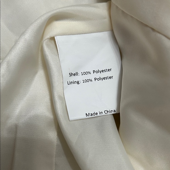 Allegra K Tweed Cream Blazer Jacket Gold Trim - Picture 10 of 11